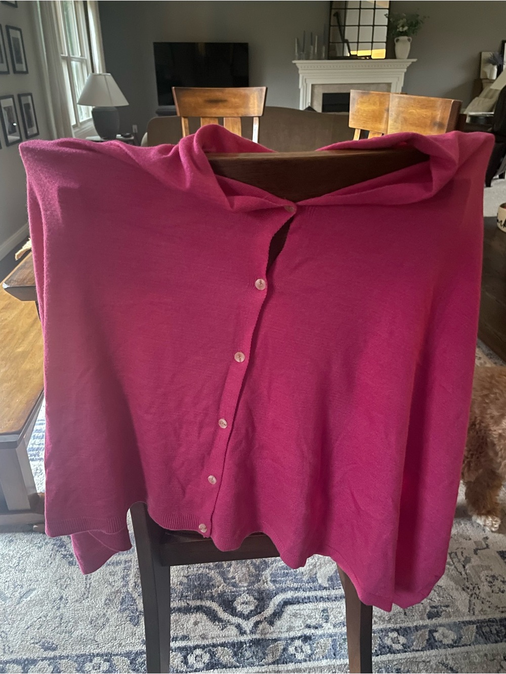 Women’s Hot Pink Knit Poncho with Side Button